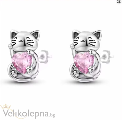 Детски обеци от масивно сребро 925 - Котка