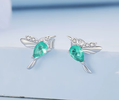 Комплект колие, обеци и пръстен от масивно сребро 925 с цирконии - Нежно колибри